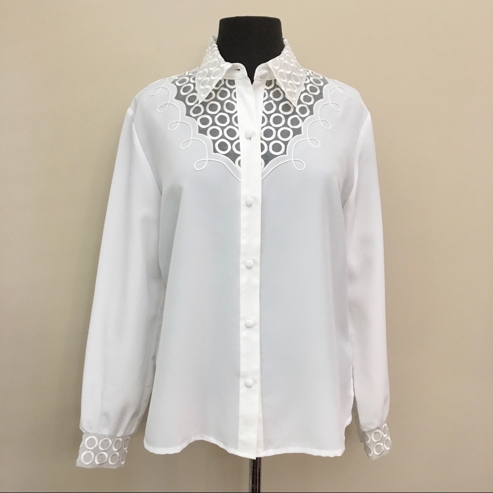 WEYBURN LA REDOUTE Vintage White Embroidered Button Up Blouse Woman’s 12